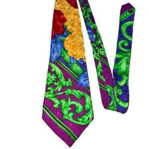 V2 By Versace Men's Classic Vintage 1990’s Silk Tie Colorful Floral Designer
